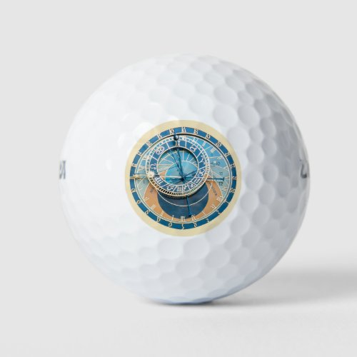 Closeup on Prague Astronomical Clock Czech R Golf Balls