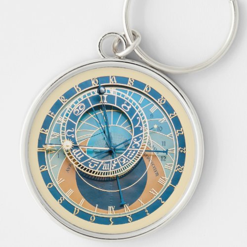 Closeup on Prague Astronomical Clock Czech R Keychain