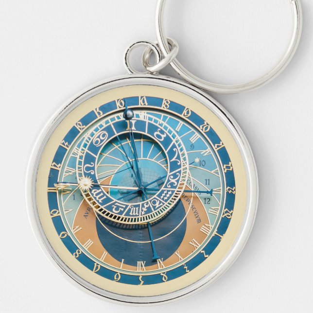 Closeup on Prague Astronomical Clock, Czech R. Keychain (Front)