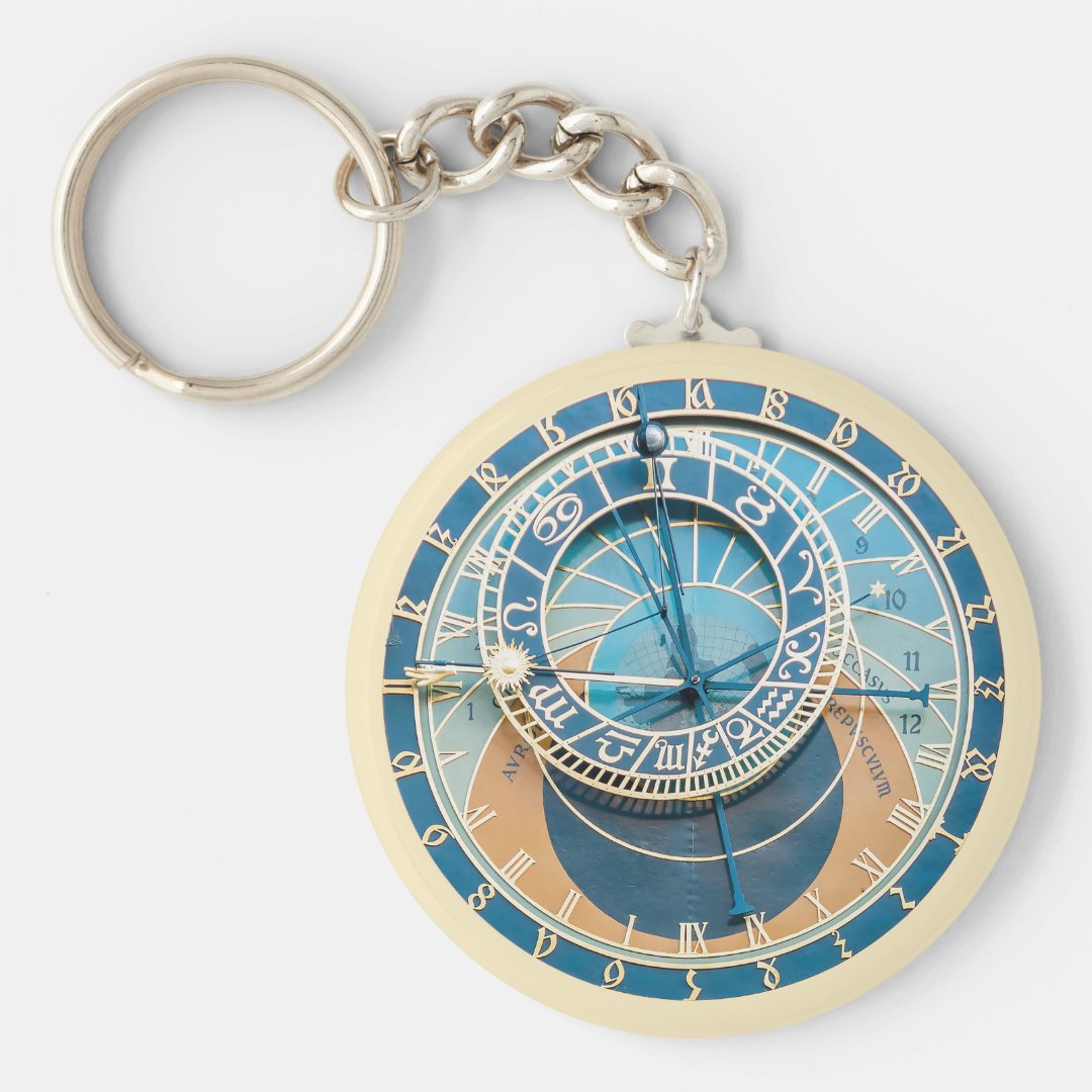 Closeup on Prague Astronomical Clock, Czech R. Keychain | Zazzle