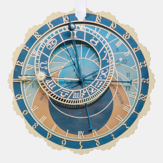 Closeup on Prague Astronomical Clock, Czech R. Ornament Card (Front)
