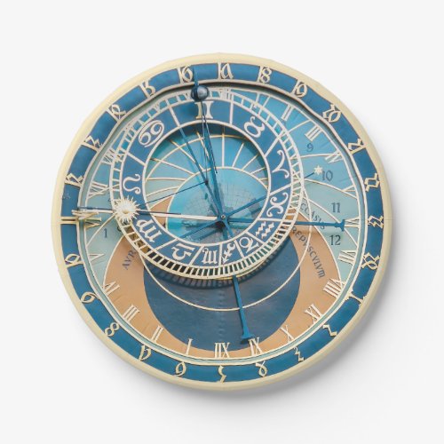 Closeup on Prague Astronomical Clock Czech R Paper Plates