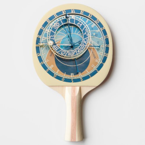 Closeup on Prague Astronomical Clock Czech R Ping Pong Paddle