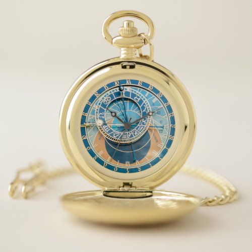 Closeup on Prague Astronomical Clock Czech R Pocket Watch