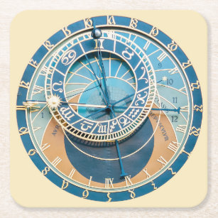 Closeup on Prague Astronomical Clock, Czech R. Square Paper Coaster