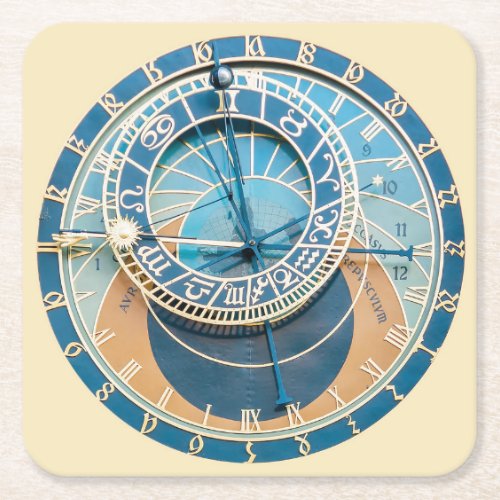 Closeup on Prague Astronomical Clock Czech R Square Paper Coaster
