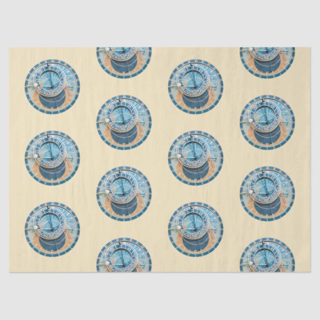 Closeup on Prague Astronomical Clock, Czech R. Tissue Paper (Front)