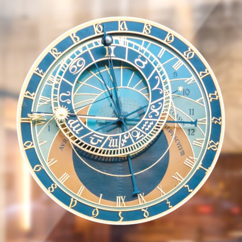 Closeup on Prague Astronomical Clock Czech R Window Cling