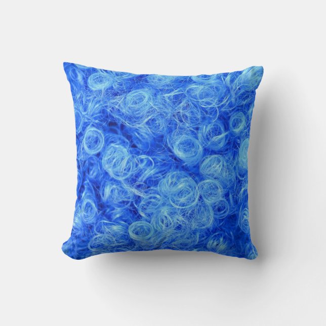 Closeup photo of a blue wig for carnival throw pillow (Front)