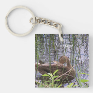 Closeup photo of a duck keychain