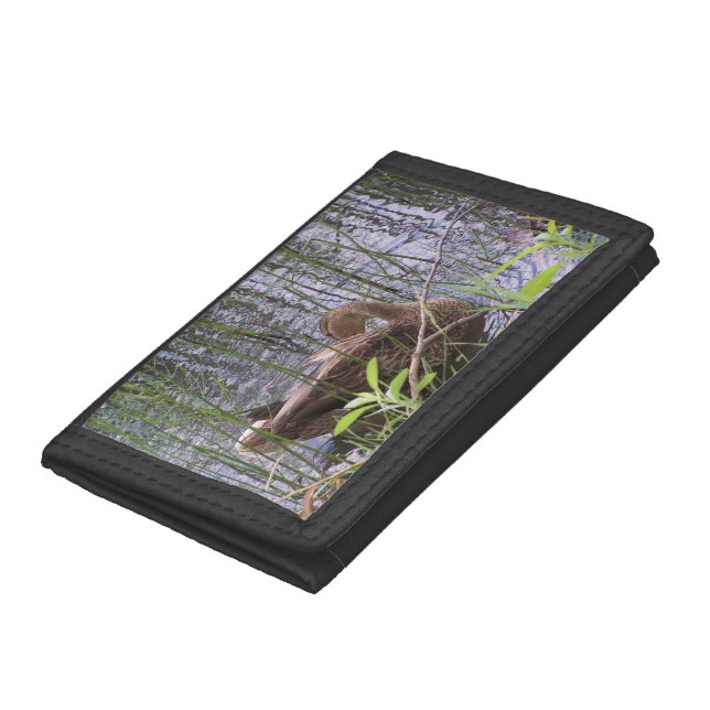 Closeup photo of a duck trifold wallet (Bottom)