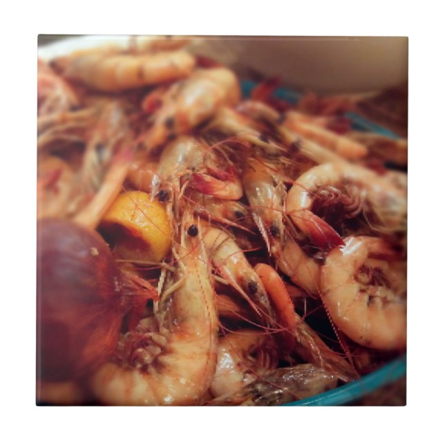 Closeup Photo of Boiled Shrimp Ceramic Tile (Front)