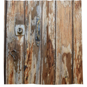 Closeup photo of brown wooden board shower curtain