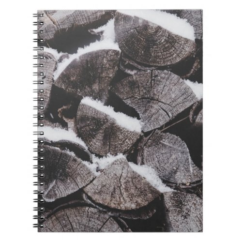 Closeup photo of firewood stack notebook