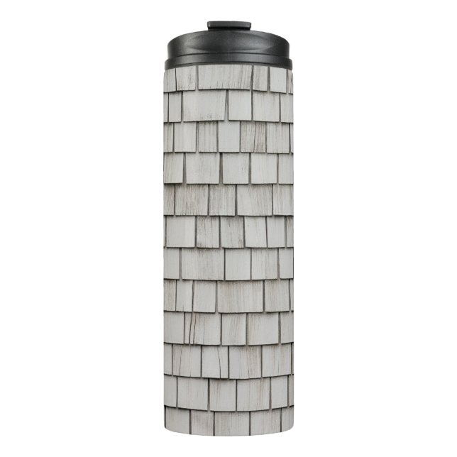 Closeup photo of gray roof shingles thermal tumbler (Front)