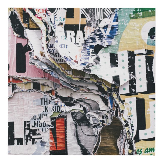 Closeup photo of torn papers faux canvas print (Front)