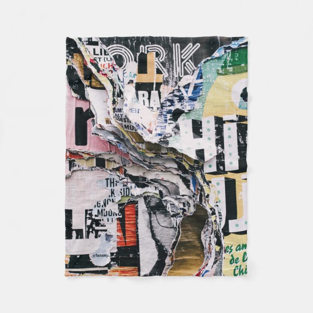 Closeup photo of torn papers fleece blanket (Front)