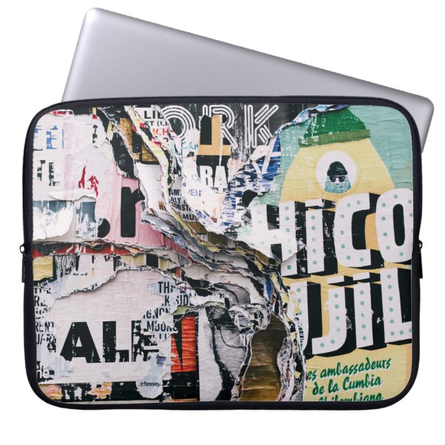 Closeup photo of torn papers laptop sleeve (Front)