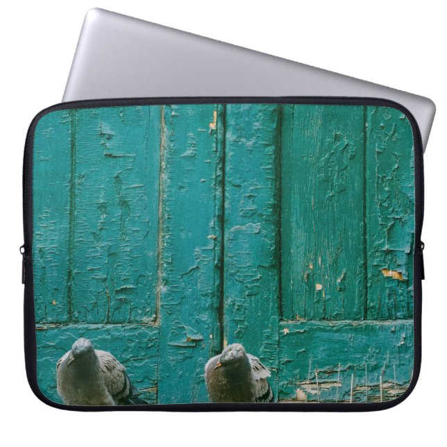 CLOSEUP PHOTO OF TWO GRAY PIGEONS ON GRAY CONCRETE LAPTOP SLEEVE (Front)