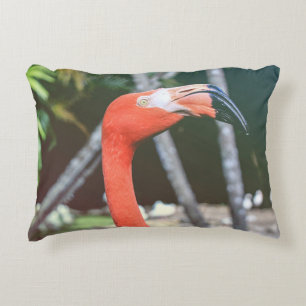Closeup photography of red long-neck bird accent pillow