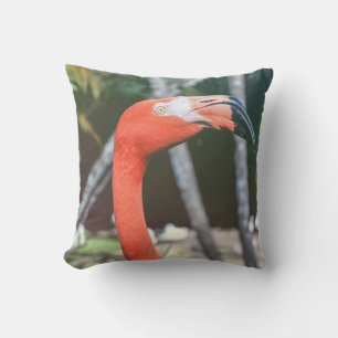Closeup photography of red long-neck bird throw pillow