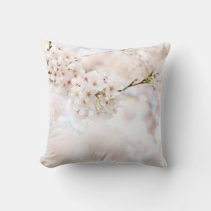 CLOSEUP PHOTOGRAPHY WHITE CHERRY BLOSSOMS THROW PILLOW
