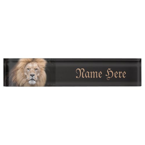 Closeup Portrait of a Male Lion Desk Name Plate