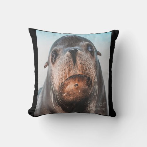 Closeup Seal Walrus Animal Whiskers Mouth Face Throw Pillow
