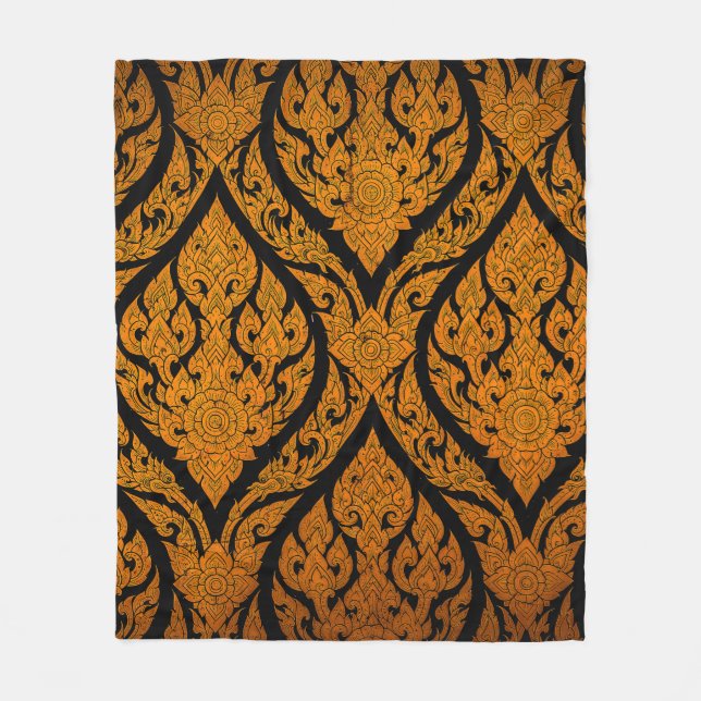 Closeup Thai pattern carving lotus picture at door Fleece Blanket (Front)