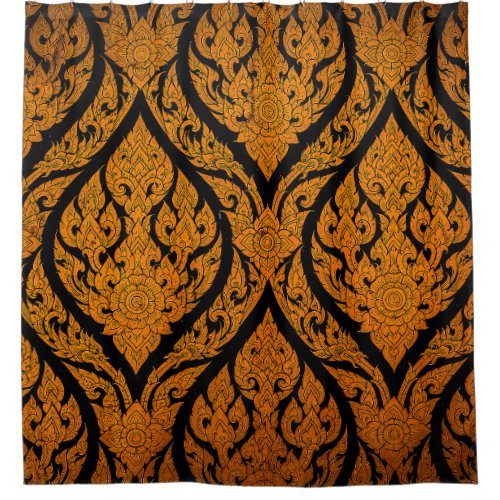 Closeup Thai pattern carving lotus picture at door Shower Curtain