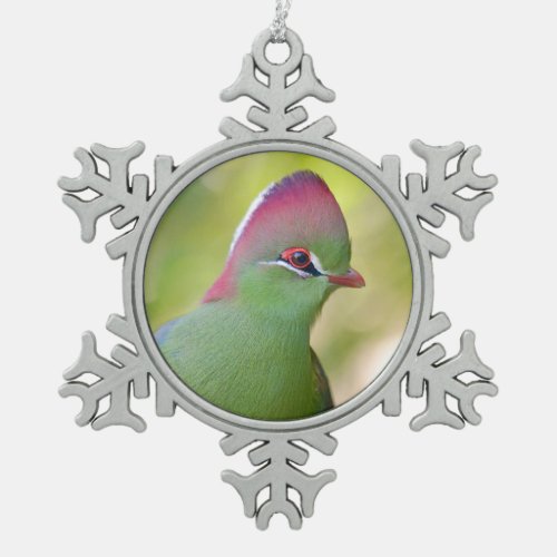Closeup turaco of fischer snowflake pewter christmas ornament