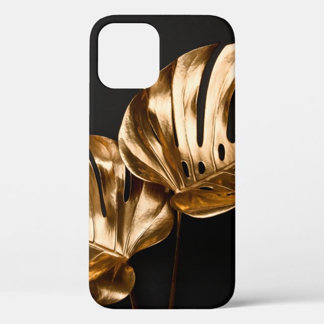 Closeup view of natural gold painted monstera trop Case-Mate iPhone case (Back)