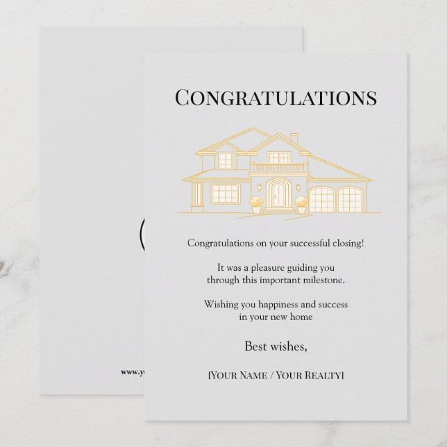 Closing Congratulations Card Real Estate (Front/Back)