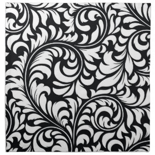 Cloth Black/White Floral Damask Dinner Napkins