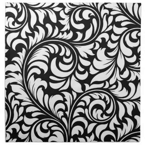 Cloth BlackWhite Floral Damask Dinner Napkins