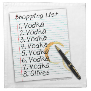 CLOTH COCKTAIL NAPKINS, VODKA SHOPPING LIST NAPKIN