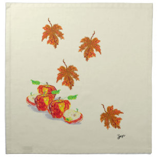 Cloth Dinner Napkins : Apples with Autumn Leafs