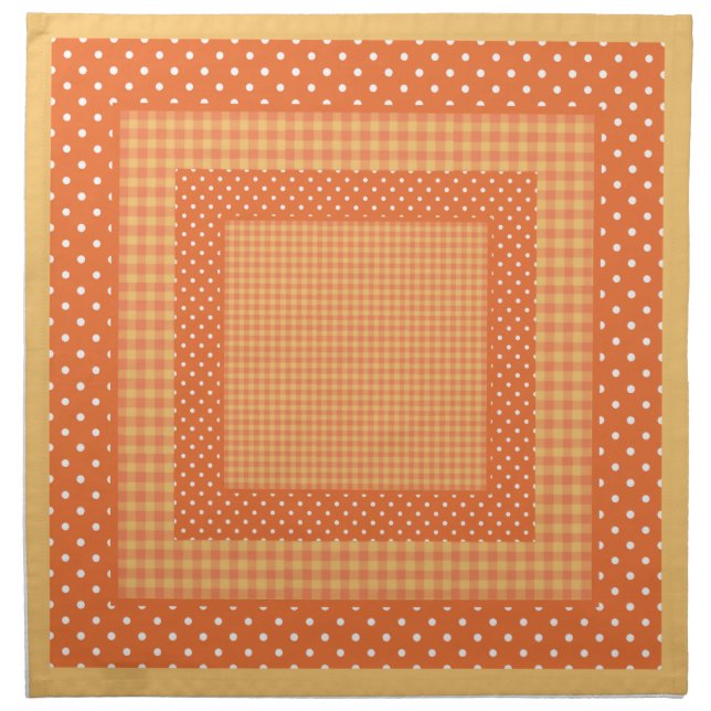 Cloth Dinner Napkins, Orange Check Gingham (Front)