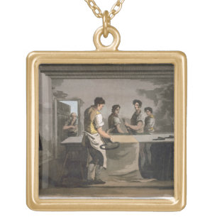 Cloth Dressers, from `Costume of Yorkshire' engrav Gold Plated Necklace