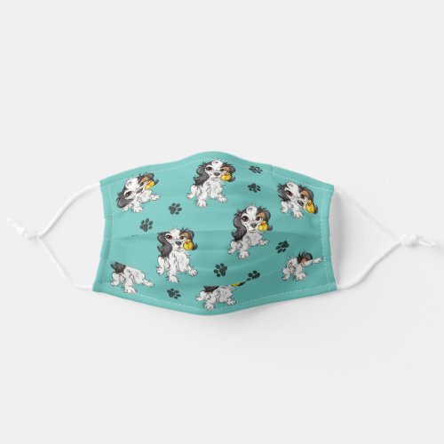 Cloth face mask cover with cute dog  teal