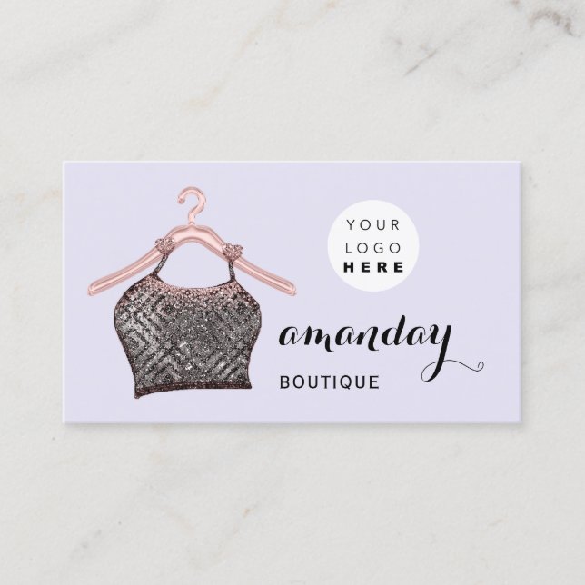 Cloth Hanger Dress Fashion Shop Blue QRCode LogO Business Card (Front)