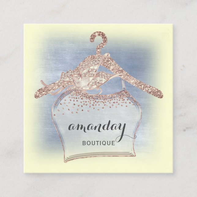 Cloth Hanger Dress Fashion Shop Gold Rose Square Business Card (Front)