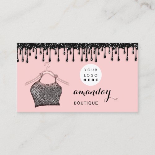 Cloth Hanger Dress Fashion Shop Pink Drip QR Logo Business Card