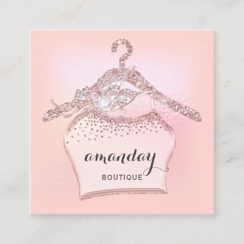 Cloth Hanger Dress Fashion Shop Pink Glitter Drip Square Business Card