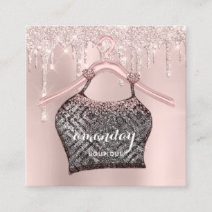 Cloth Hanger Dress Fashion Shop Rose Glitter Drip Square Business Card