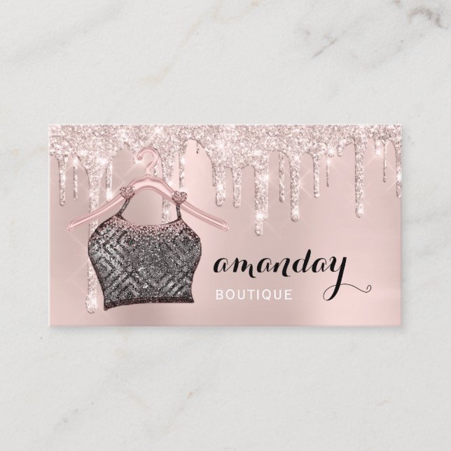 Cloth Hanger Dress Fashion Shop Rose QR CODE Business Card (Front)