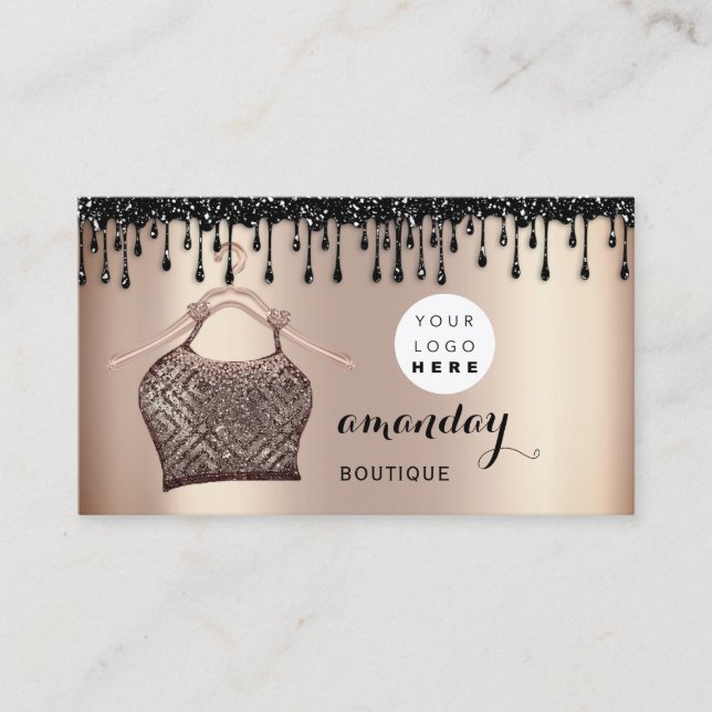 Cloth Hanger Fashion Boutique Rose Drip QR Logo  Business Card (Front)