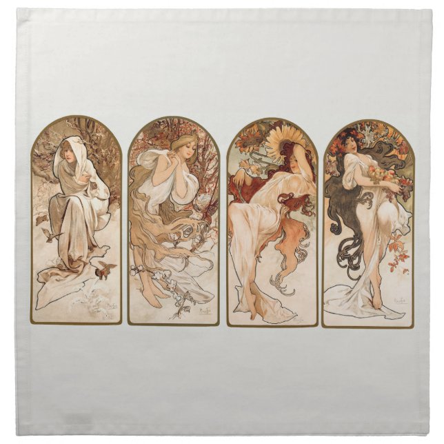 CLOTH NAPKIN : ALPHONS MARIA MUCHA : THE SEASONS (Front)