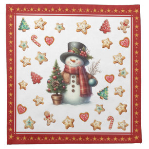 Cloth Napkin Cocktail Snowman & Christmas Cookies