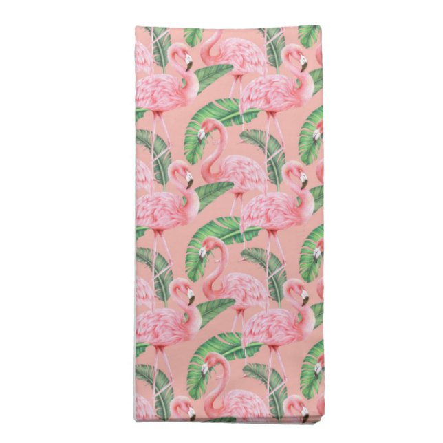 Cloth Napkin-Flamingo Tropical Palms Print (Folded)